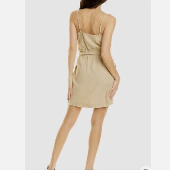 Splendid Linen Mini Dress Tan Khaki Spaghetti Straps Belt Tie - Picture 2 of 8